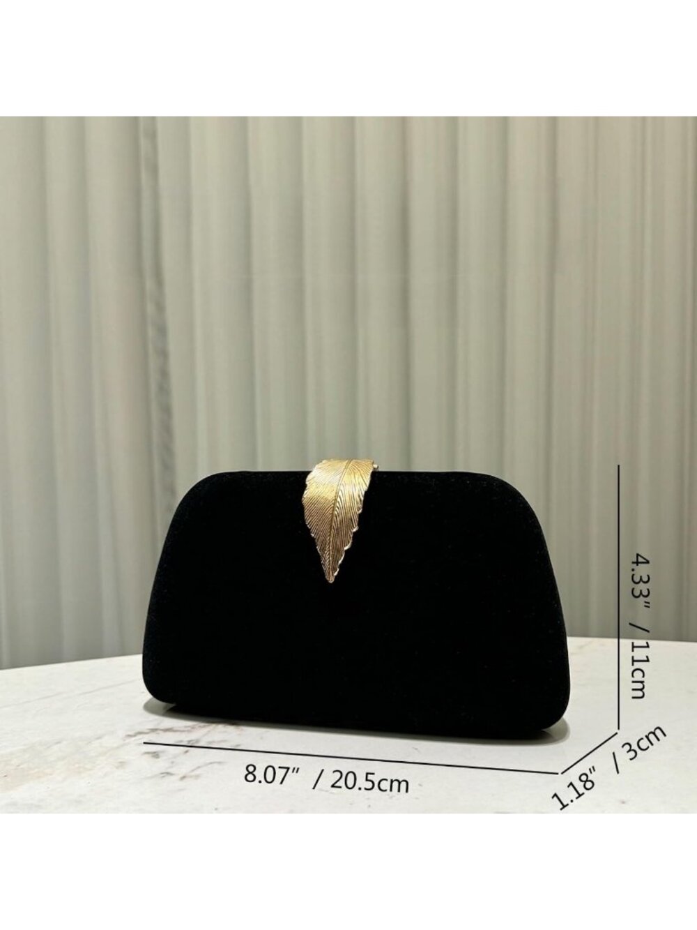 Women's Blue Elegant Clutch Purse Metallic Leaves Clasp Banquet Evening Bag - Picture 4 of 4
